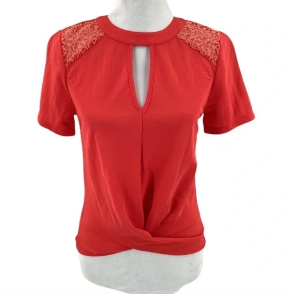 Anthropologie Blouse Womens XL Red Twist Top Shirt HANG
